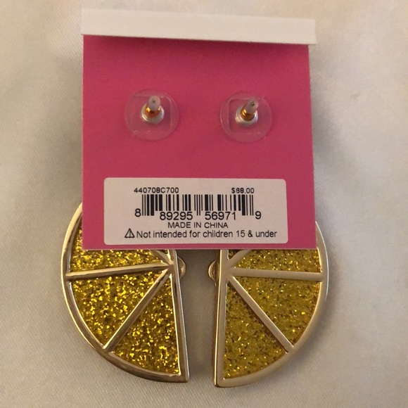 Betsey Johnson Gold Tone & Yellow Lemon Slice Drop Earrings Crystal Accents NWT - Picture 9 of 11